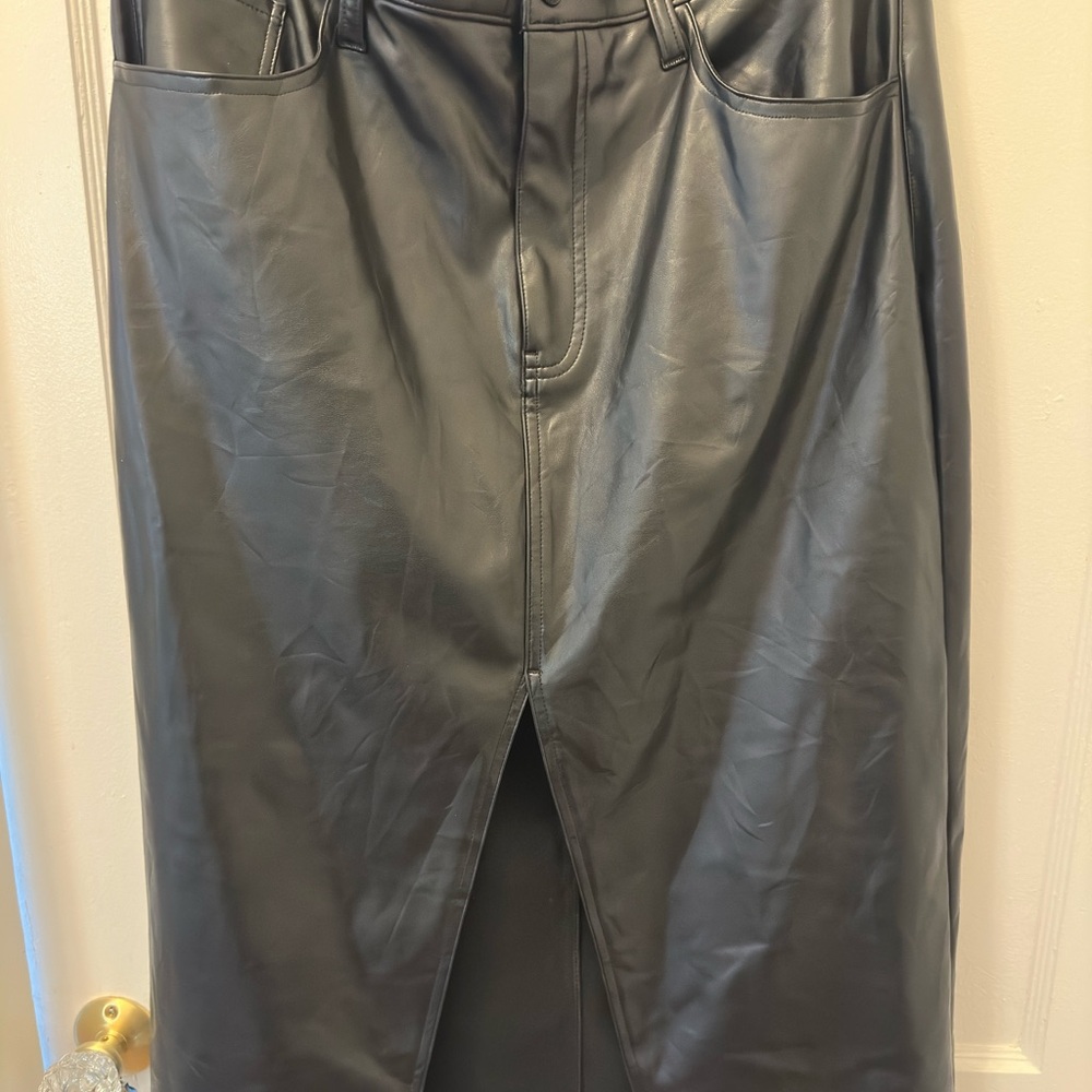 Black Faux Leather Midi Skirt